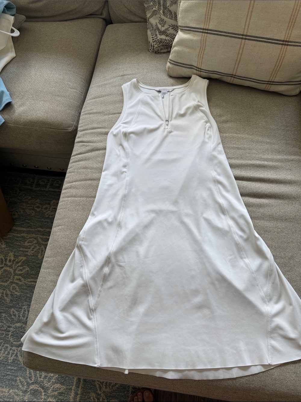 Athleta White Sleeveless A-Line Zip-Front Dress
